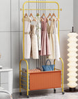 Lukzer Metal Clothes Rail Stand with 4 Side Hooks & 1-Tier Leather Storage Bin, 360° Rotating Wheels | Garment Rack Organizer for Bedroom, Closet, Dorm, Laundry | MGR-009 (171 x 75 x 35)