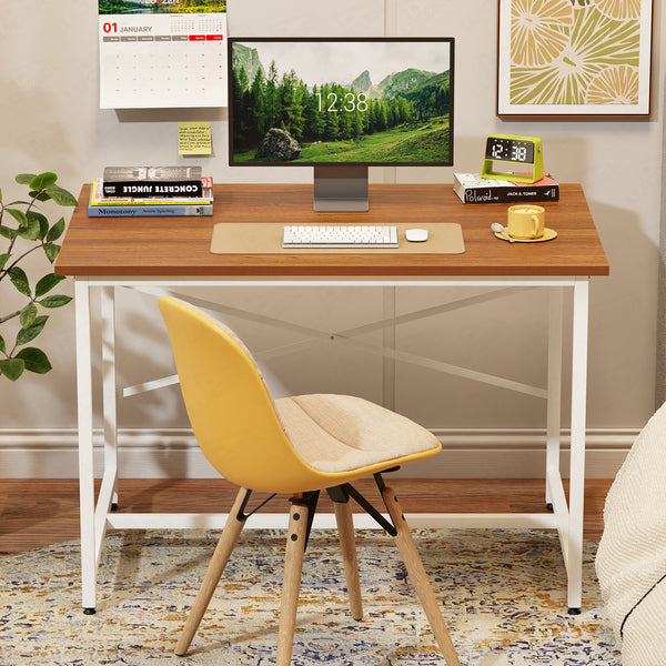 Lukzer X-Support Metal Frame & Engineered Wood Study Table for Home & Office (MST-008) white & Oak Brown