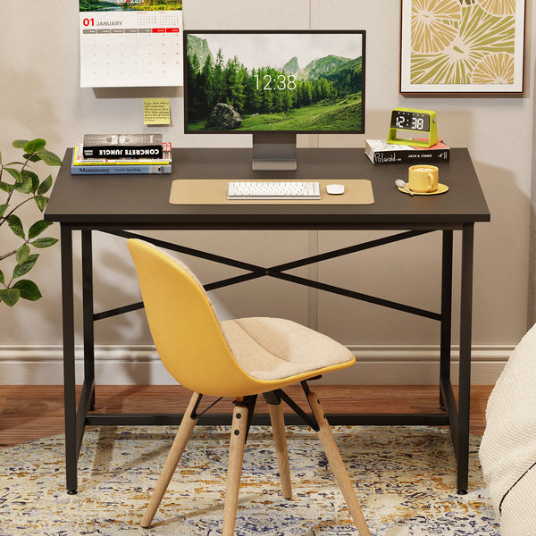Lukzer X-Support Metal Frame & Engineered Wood Study Table for Home & Office (MST-008) Black & Black