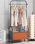 Lukzer Metal Clothes Rail Stand with 4 Side Hooks & 1-Tier Leather Storage Bin, 360° Rotating Wheels | Garment Rack Organizer for Bedroom, Closet, Dorm, Laundry | MGR-009 (171 x 75 x 35)