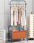 Lukzer Metal Clothes Rail Stand with 4 Side Hooks & 1-Tier Leather Storage Bin, 360° Rotating Wheels | Garment Rack Organizer for Bedroom, Closet, Dorm, Laundry | MGR-009 (171 x 75 x 35)