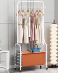 Lukzer Metal Clothes Rail Stand with 4 Side Hooks & 1-Tier Leather Storage Bin, 360° Rotating Wheels | Garment Rack Organizer for Bedroom, Closet, Dorm, Laundry | MGR-009 (171 x 75 x 35)