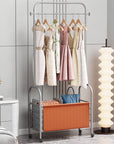 Lukzer Metal Clothes Rail Stand with 4 Side Hooks & 1-Tier Leather Storage Bin, 360° Rotating Wheels | Garment Rack Organizer for Bedroom, Closet, Dorm, Laundry | MGR-009 (171 x 75 x 35)