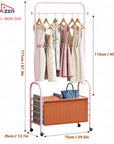 Lukzer Metal Clothes Rail Stand with 4 Side Hooks & 1-Tier Leather Storage Bin, 360° Rotating Wheels | Garment Rack Organizer for Bedroom, Closet, Dorm, Laundry | MGR-009 (171 x 75 x 35)