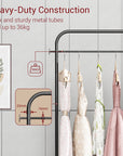 Lukzer Metal Clothes Rail Stand with 4 Side Hooks & 1-Tier Leather Storage Bin, 360° Rotating Wheels | Garment Rack Organizer for Bedroom, Closet, Dorm, Laundry | MGR-009 (171 x 75 x 35)