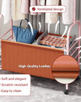 Lukzer Metal Clothes Rail Stand with 4 Side Hooks & 1-Tier Leather Storage Bin, 360° Rotating Wheels | Garment Rack Organizer for Bedroom, Closet, Dorm, Laundry | MGR-009 (171 x 75 x 35)