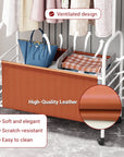 Lukzer Metal Clothes Rail Stand with 4 Side Hooks & 1-Tier Leather Storage Bin, 360° Rotating Wheels | Garment Rack Organizer for Bedroom, Closet, Dorm, Laundry | MGR-009 (171 x 75 x 35)