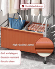 Lukzer Metal Clothes Rail Stand with 4 Side Hooks & 1-Tier Leather Storage Bin, 360° Rotating Wheels | Garment Rack Organizer for Bedroom, Closet, Dorm, Laundry | MGR-009 (171 x 75 x 35)