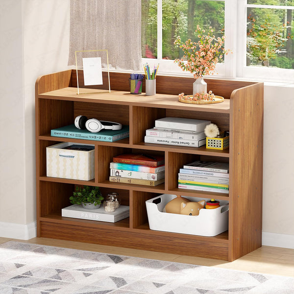 Lukzer Multipurpose 7-Section Storage Rack with 4 Shelves Bookcase Unit (MR-008/Oak Brown)