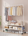 Lukzer 2-Bottom Shelf Garment Stand – Single Pole, (MGR-008) 110cm (Gold/Black/White/Deep Sea/Pink/Grey)