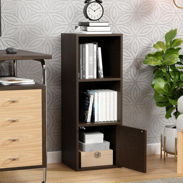 Lukzer 3 Layer Engineered Wood Storage Cabinet with Open Display Rack (MR-022/Wenge)