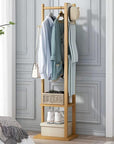 Lukzer Rectangular Coat Rack with Hanging Rail & 2 Shelves – Natural Finish (154.5x38x30.5cm)