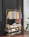 Lukzer 2-Bottom Shelf Garment Stand – Single Pole, (MGR-008) 110cm (Gold/Black/White/Deep Sea/Pink/Grey)