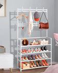 Lukzer Space-Saving Metal Garment Stand with 8 Hangers & 5-Tier Storage – Black/White (170x80x26cm)