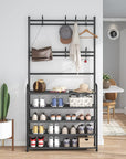 Lukzer Space-Saving Metal Garment Stand with 8 Hangers & 5-Tier Storage – Black/White (170x80x26cm)