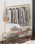 Lukzer 2-Bottom Shelf Garment Stand – Single Pole, (MGR-008) 110cm (Gold/Black/White/Deep Sea/Pink/Grey)