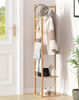 Lukzer Rectangular Coat Rack with Hanging Rail & 2 Shelves – Natural Finish (154.5x38x30.5cm)