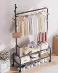 Lukzer 2-Bottom Shelf Garment Stand – Single Pole, (MGR-008) 110cm (Gold/Black/White/Deep Sea/Pink/Grey)