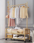 Lukzer 2-Bottom Shelf Garment Stand – Mesh Design, MGR-002-90cm (Gold/Black/White)