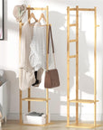 Lukzer Rectangular Coat Rack with Hanging Rail & 2 Shelves – Natural Finish (154.5x38x30.5cm)