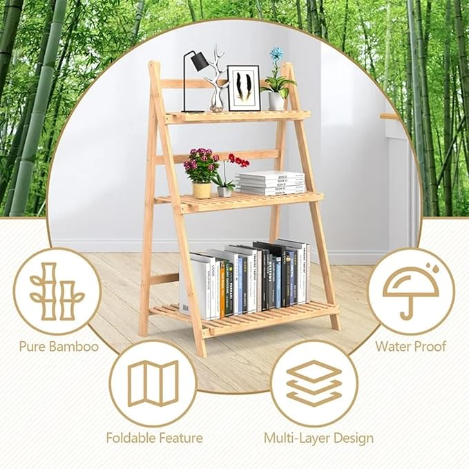 Lukzer Multipurpose Standing Shelf Rack for Kitchen Organizer | Bamboo Storage Rack for for Books, Plants, Decor & More | Lightweight, Durable Organizer for Living Room, Balcony & Office - (2,3,5,6 Tier)