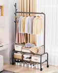 Lukzer 2-Bottom Shelf Garment Stand – Single Pole, (MGR-008) 110cm (Gold/Black/White/Deep Sea/Pink/Grey)