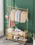 Lukzer 2-Bottom Shelf Garment Stand – Mesh Design, MGR-002-90cm (Gold/Black/White)