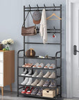 Lukzer Space-Saving Metal Garment Stand with 8 Hangers & 5-Tier Storage – Black/White (170x80x26cm)