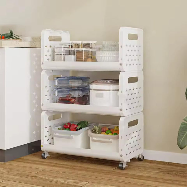 Lukzer 3-Tier Multipurpose Detachable Kitchen Storage Rack with Wheels (PMR-001/White)