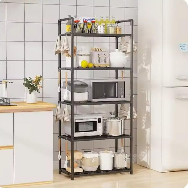 Lukzer Modular Kitchen Storage Rack Plastic & Metal Organizer (5-Tier/PMR-006/Black)