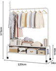 Lukzer 2-Bottom Shelf Garment Stand – Single Pole, (MGR-008) 110cm (Gold/Black/White/Deep Sea/Pink/Grey)