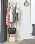 Lukzer Rectangular Coat Rack with Hanging Rail & 2 Shelves – Natural Finish (154.5x38x30.5cm)