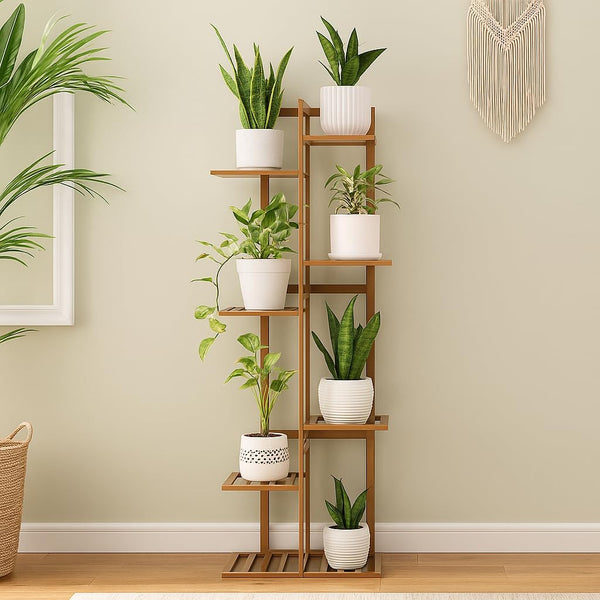 Lukzer 6-Tier Bamboo Plant Stand | Indoor Outdoor Tiered Plant Shelf Organizer
