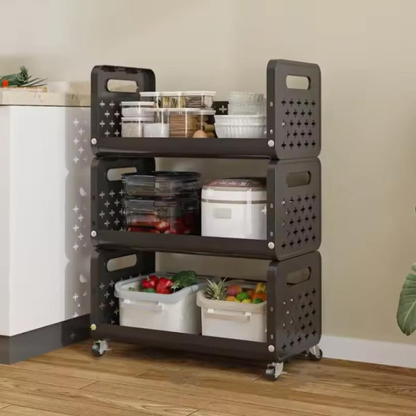Lukzer 3-Tier Multipurpose Detachable Kitchen Storage Rack with Wheels (PMR-001/Black)