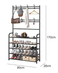 Lukzer Space-Saving Metal Garment Stand with 8 Hangers & 5-Tier Storage – Black/White (170x80x26cm)