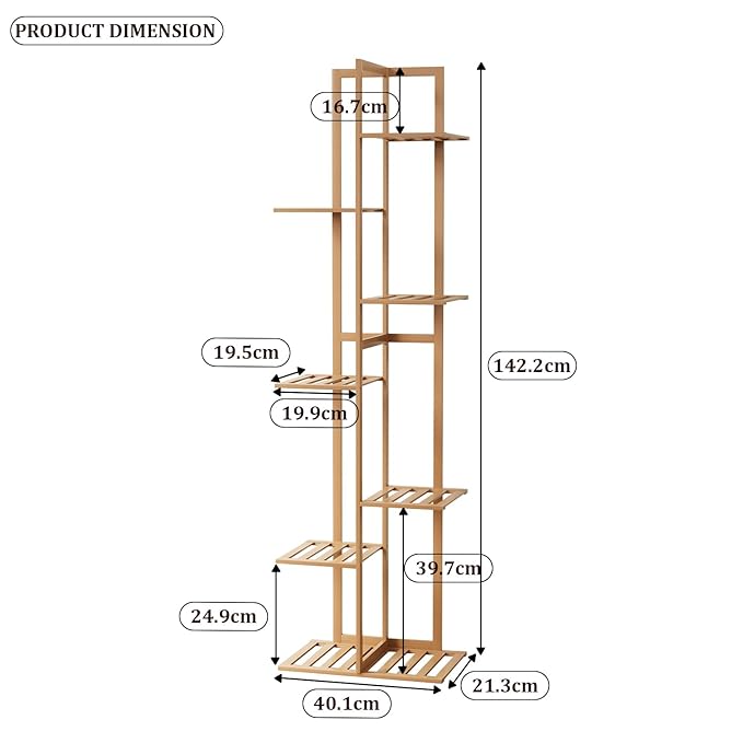 Lukzer Multipurpose Standing Shelf Rack for Kitchen Organizer | Bamboo Storage Rack for for Books, Plants, Decor & More | Lightweight, Durable Organizer for Living Room, Balcony & Office - (2,3,5,6 Tier)
