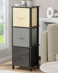 Lukzer 3-Tier Fabric Drawer Organizer with Wooden Shelves & Metal Frame (MRM-002/White, Oak Brown, Wenge)