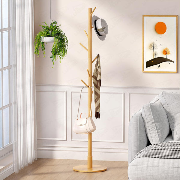 Lukzer 8-Hook Bamboo Coat Stand with Round Base (CH-492)