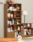 Lukzer Engineered Wood Bookshelf (MR-033) | Open Display Rack with Push Latch Doors & 2 Bottom Shelf – Oak Brown, Wenge, White