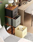 Lukzer 3-Tier Fabric Drawer Organizer with Wooden Shelves & Metal Frame (MRM-002/White, Oak Brown, Wenge)