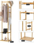 Lukzer Rectangular Coat Rack with Hanging Rail & 2 Shelves – Natural Finish (154.5x38x30.5cm)