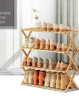 Lukzer 4-Tier Bamboo Shoe Rack Organizer | Wooden Storage Shelf for Entryway, Living Room, Bathroom | Multipurpose Stand for Shoes, Plants, Towels, Kitchen & More