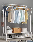 Lukzer Double Garment Stand with 2 Bottom Shelves – Sturdy Clothing Rack (Model: MGS-003, Gold/Black/White)