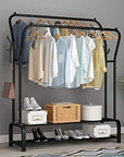Lukzer Double Garment Stand with 2 Bottom Shelves – Sturdy Clothing Rack (Model: MGS-003, Gold/Black/White)