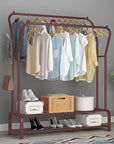 Lukzer Double Garment Stand with 2 Bottom Shelves – Sturdy Clothing Rack (Model: MGS-003, Gold/Black/White)
