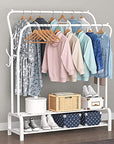 Lukzer Double Garment Stand with 2 Bottom Shelves – Sturdy Clothing Rack (Model: MGS-003, Gold/Black/White)