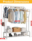 Lukzer Double Garment Stand with 2 Bottom Shelves – Sturdy Clothing Rack (Model: MGS-003, Gold/Black/White)