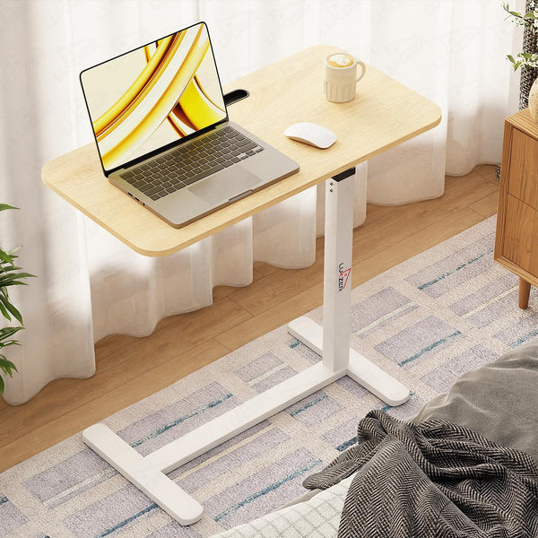 Lukzer Modern Adjustable Overbed Study Table with Wheels (MST-002/White & Oak Light)