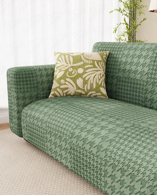 Lukzer Pastel Shades Textured Sofa Cover - Green Square Knit (SC-174-01)