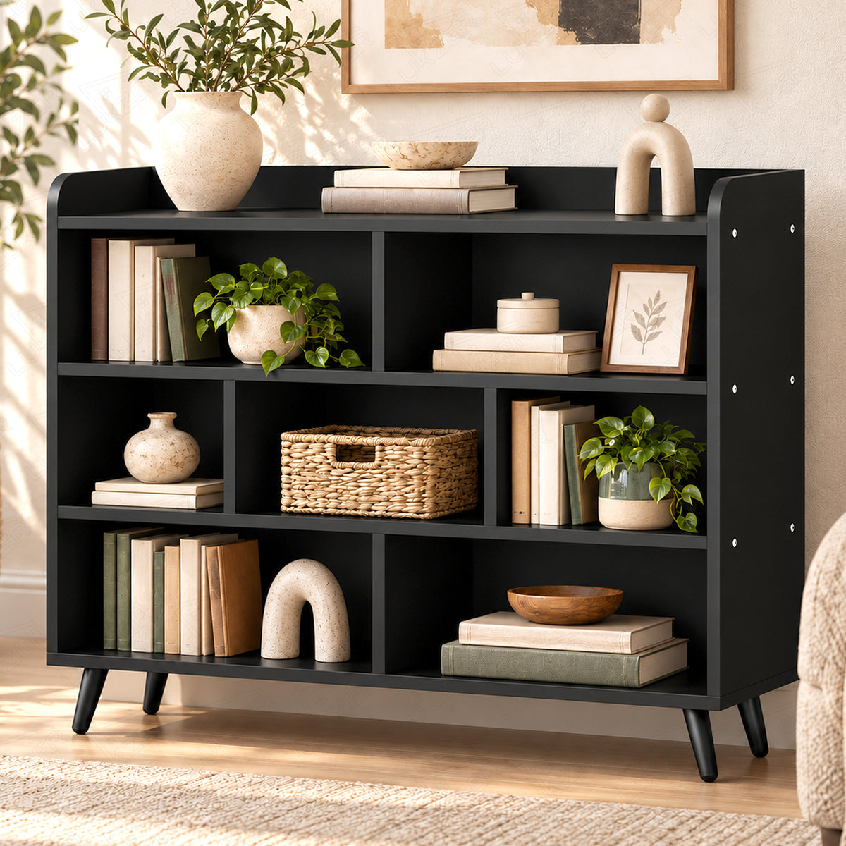 Lukzer 7-Section Engineered Wood Book Shelf with Legs (MR-008L)
